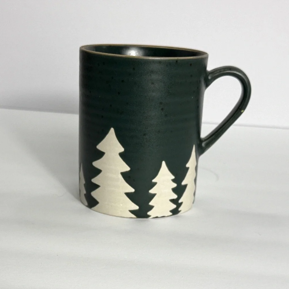 Crate & Barrel Green Trees Stoneware Mug